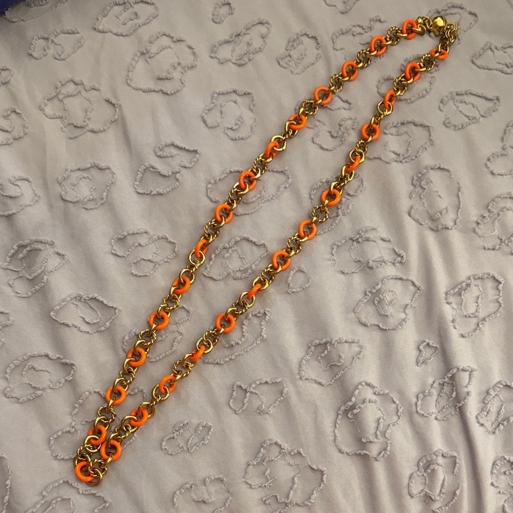 Vintage Juicy Couture Orange Enamel Gold Link Necklace Magnetic Heart Charm Y2K